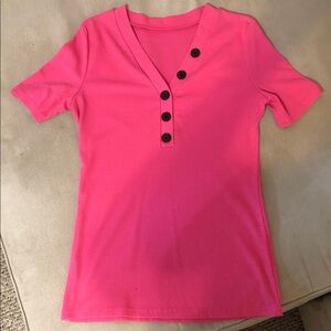 Pink Short Sleeve Top with Black Buttons
